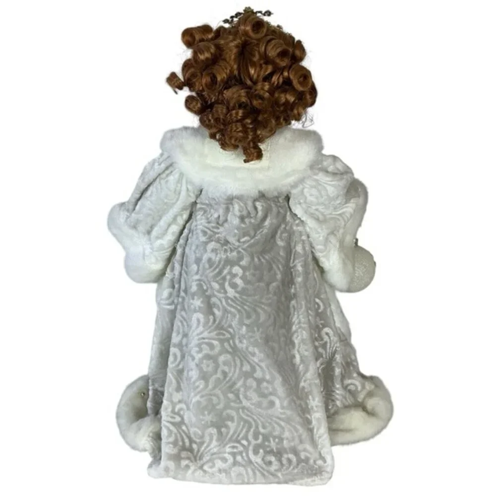 Porcelain Angel Doll Vintage Christmas 05 Red Auburn Hair w/Stand White Gold 19”